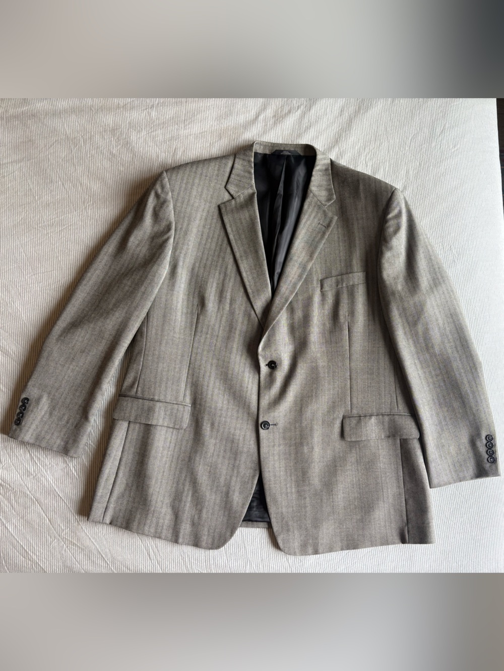 Haggar Men's 52L Gray Herringbone 100% Wool Sport Coat 2 Button Classic